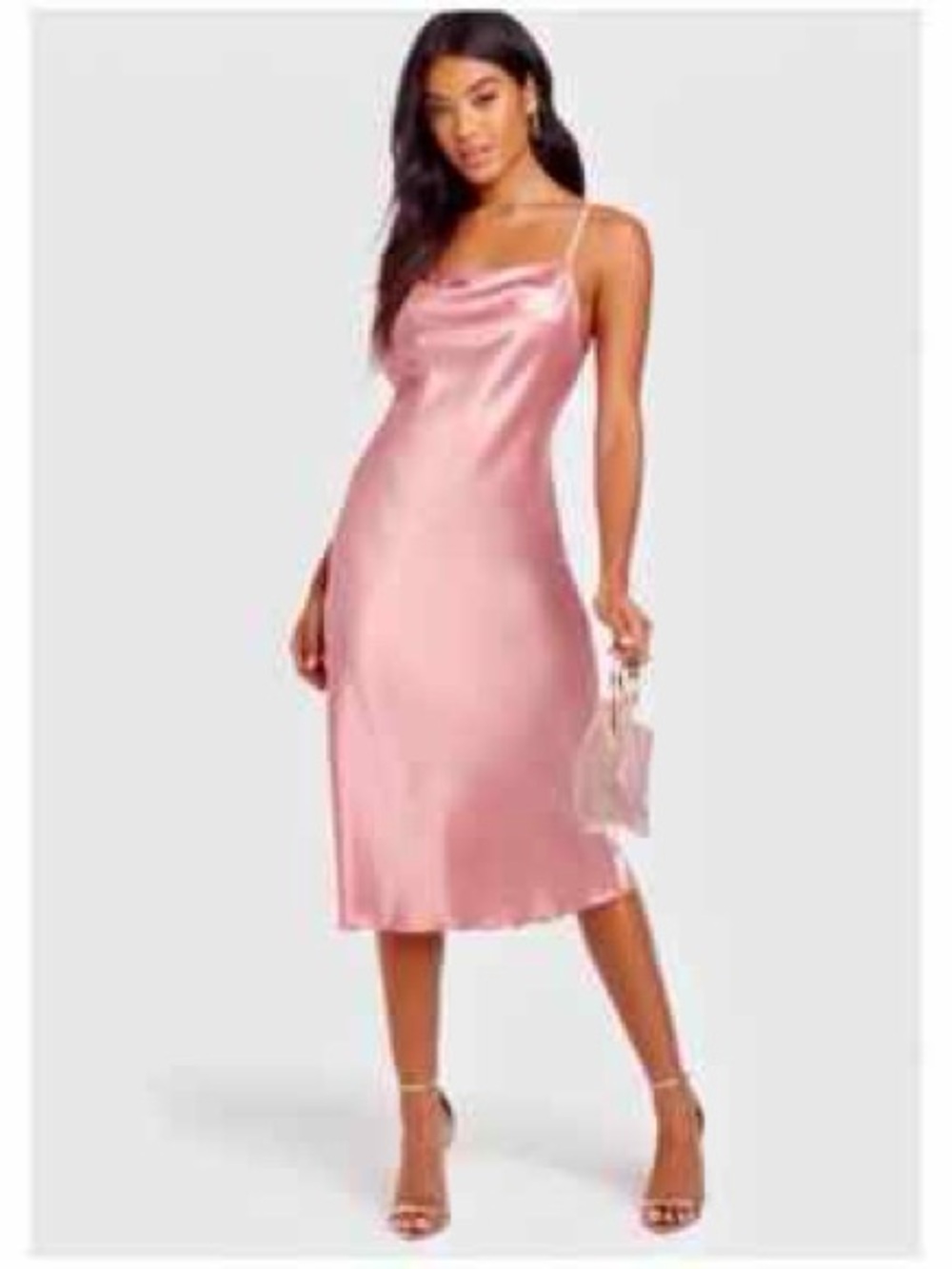 bebe Pink Satin Cowl Midi Slip Dress Vintage Made in USA